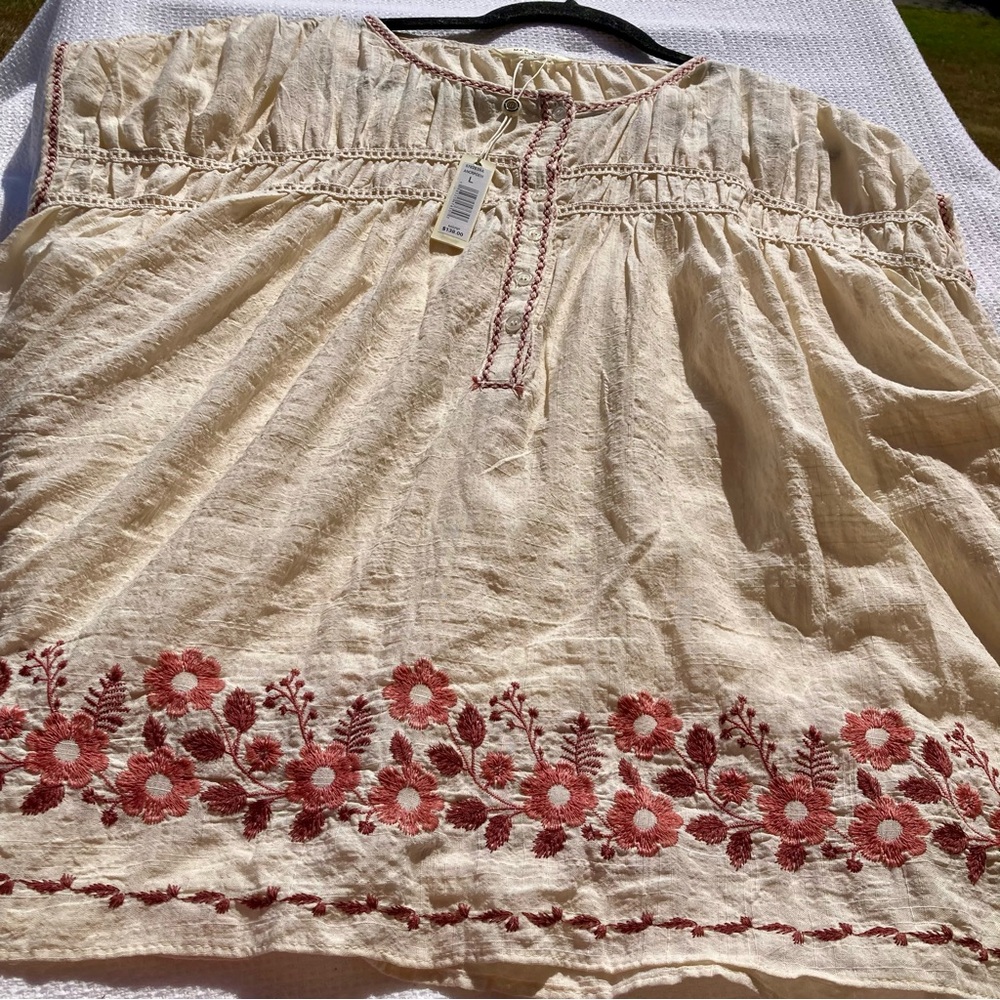 NWT BLOUSE MAX STUDIO Cream with Pink Embroidery/Retro Vintage Style SZ: L - Picture 8 of 13